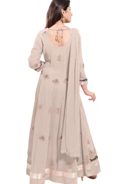 Embroidered Georgette Abaya Style Suit in Fawn