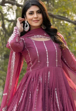 Embroidered Georgette Abaya Style Suit in Purple