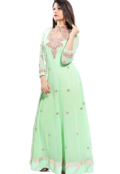 Embroidered Georgette Abaya Style Suit in Pastel Sea Green