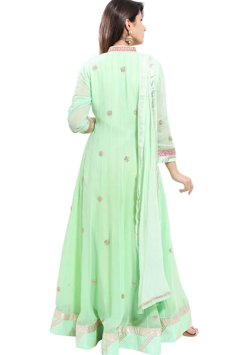 Embroidered Georgette Abaya Style Suit in Pastel Sea Green