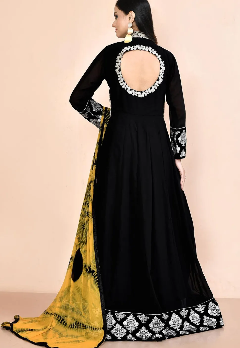 Embroidered Georgette Abaya Style Suit in Black