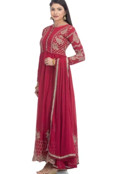 Embroidered Georgette Abaya Style Suit in Maroon