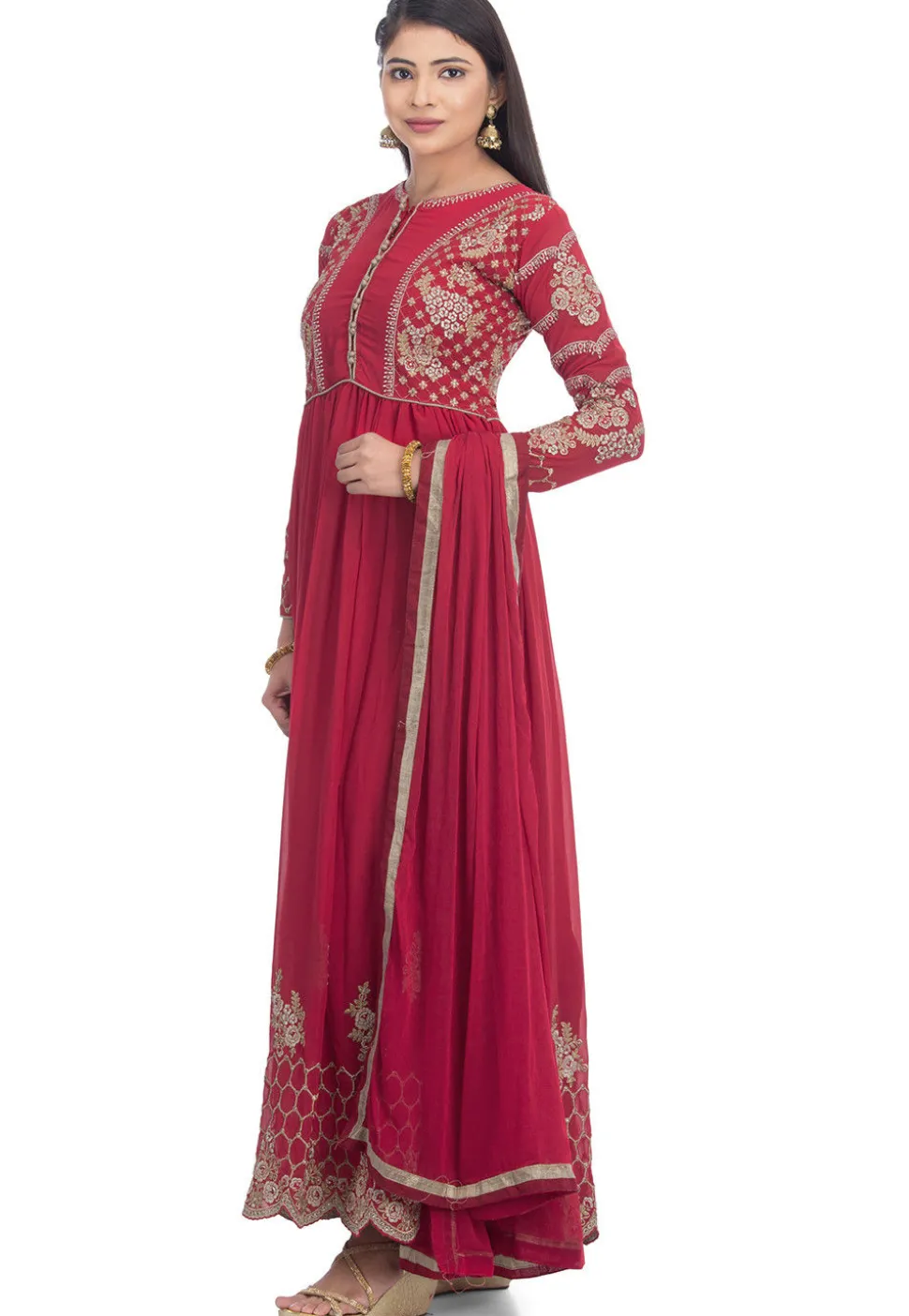Embroidered Georgette Abaya Style Suit in Maroon