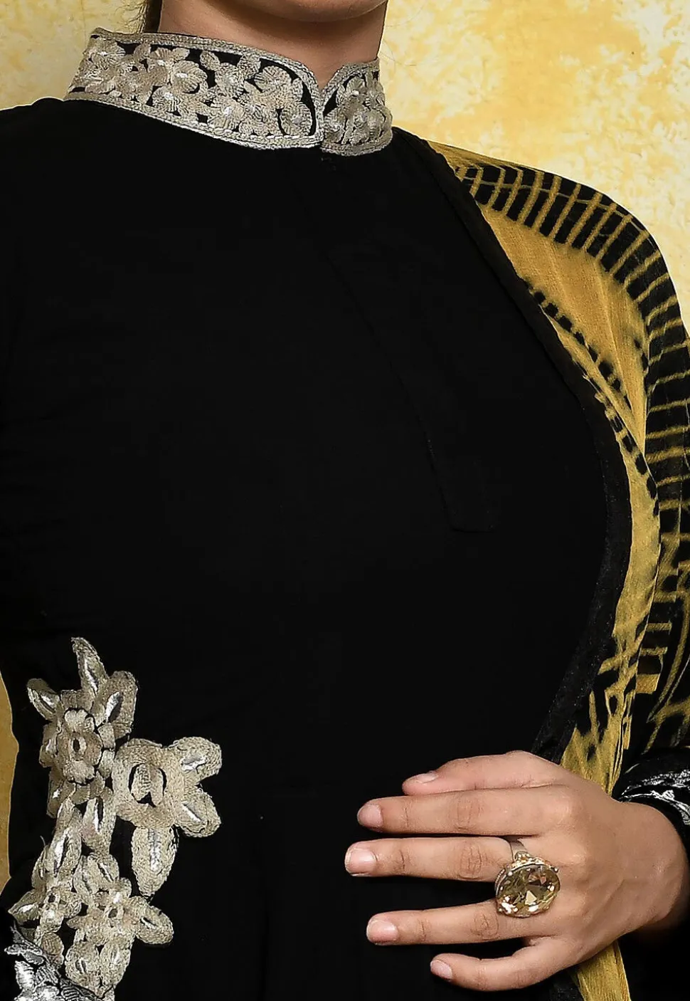 Embroidered Georgette Abaya Style Suit in Black