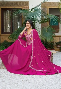 Embroidered Georgette Abaya Style Suit in Pink