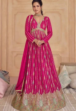 Embroidered Georgette Abaya Style Suit in Pink