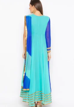 Embroidered Georgette Abaya Style Suit in Blue
