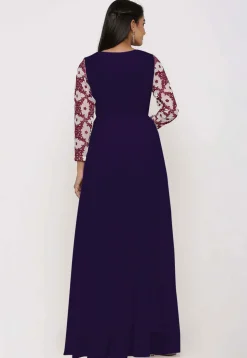 Embroidered Georgette Abaya Style Suit in Purple