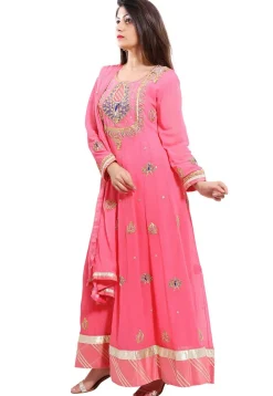 Embroidered Georgette Abaya Style Suit in Pink