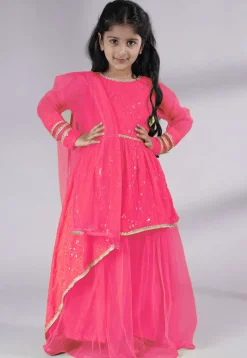 Embroidered Georgette Abaya Style Suit in Pink