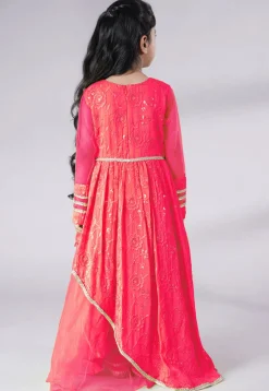 Embroidered Georgette Abaya Style Suit in Pink