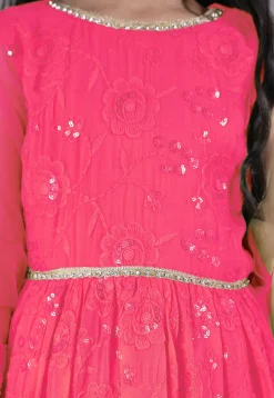 Embroidered Georgette Abaya Style Suit in Pink