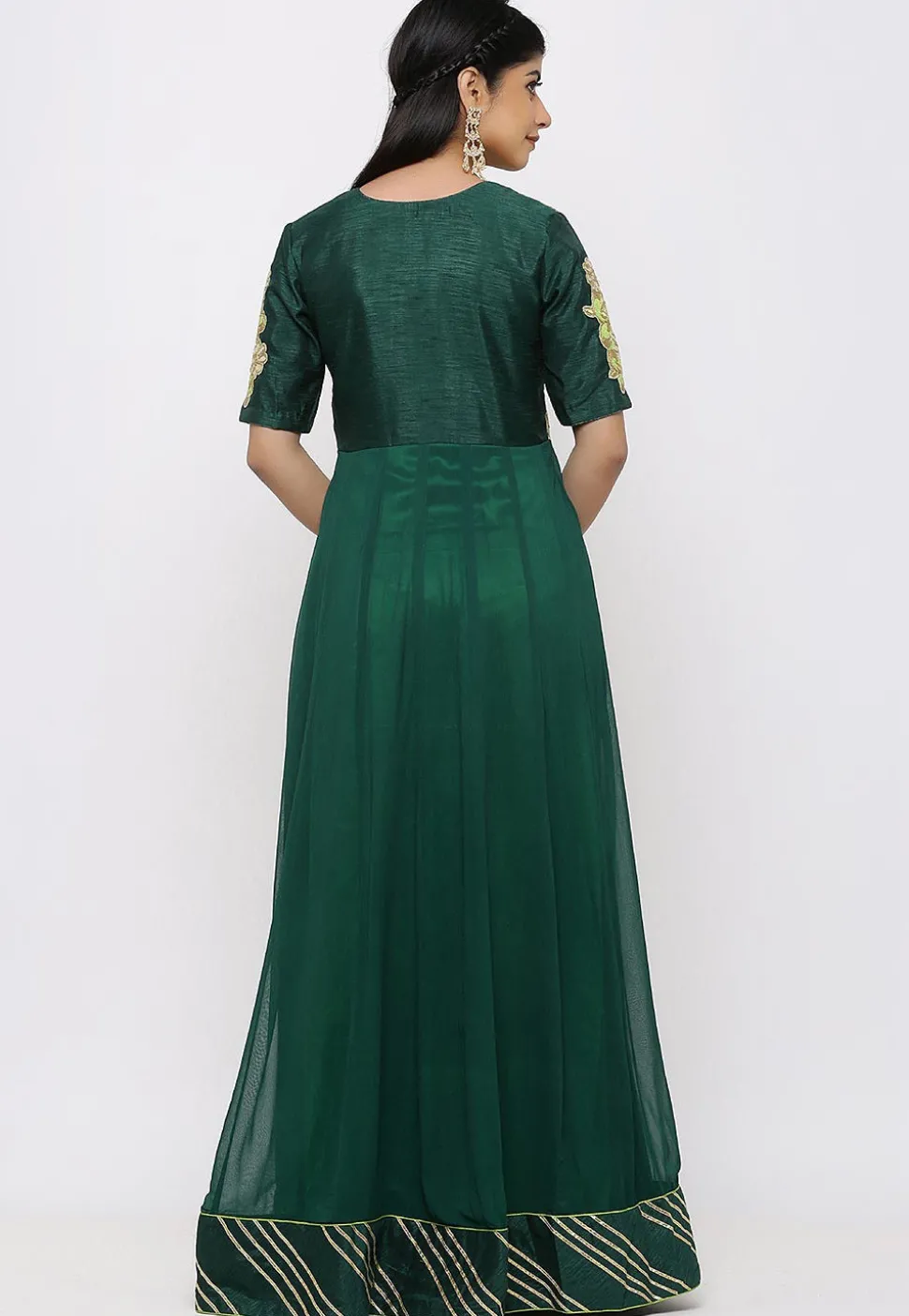 Embroidered Georgette Abaya Style Suit in Dark Green