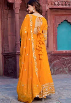 Embroidered Georgette Abaya Style Suit in Orange