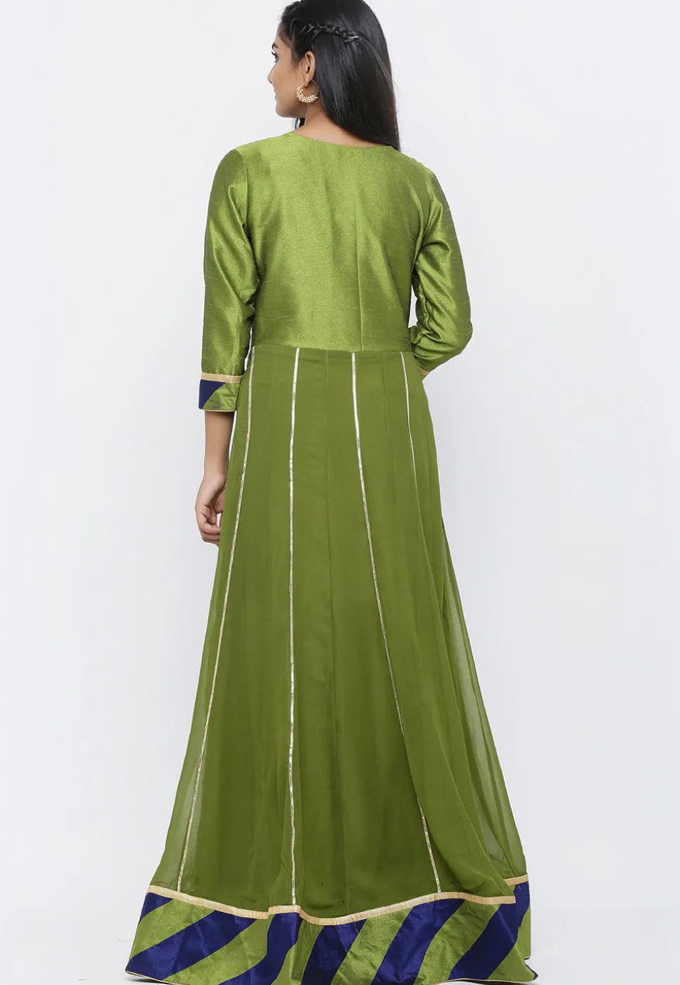 Embroidered Georgette Abaya Style Suit in Olive Green