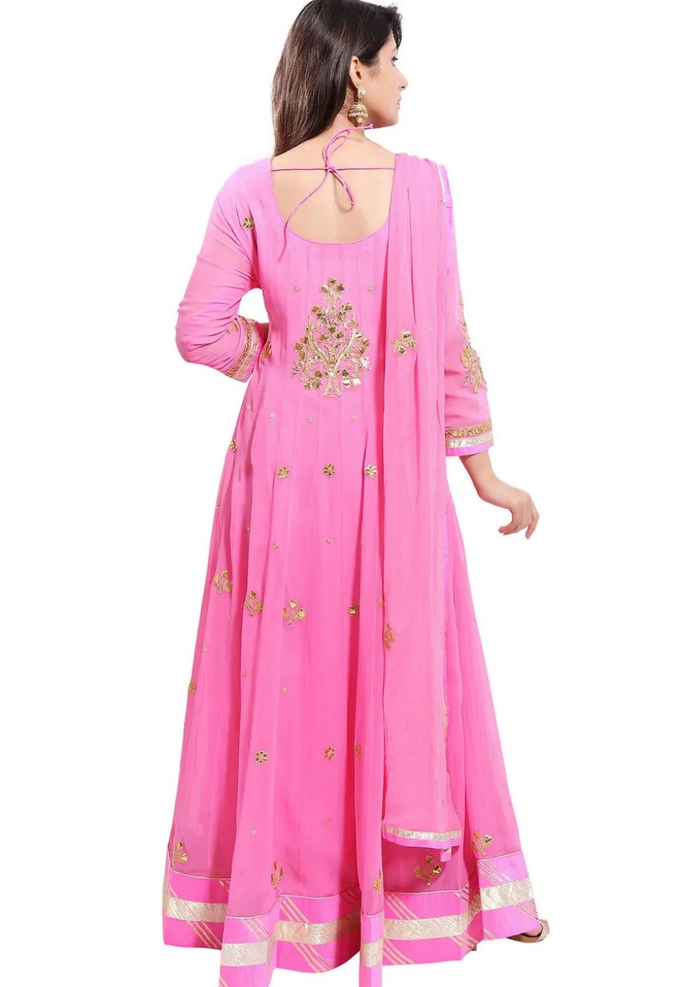 Embroidered Georgette Abaya Style Suit in Light Pink