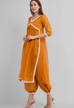 Embroidered Georgette Alia Cut Punjabi Suit in Mustard