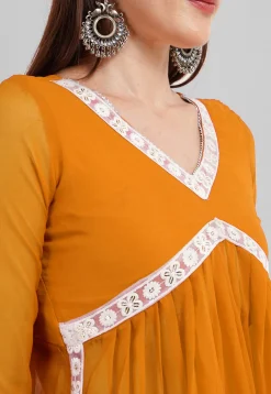 Embroidered Georgette Alia Cut Punjabi Suit in Mustard