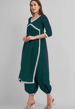 Embroidered Georgette Alia Cut Punjabi Suit in Dark Teal Green