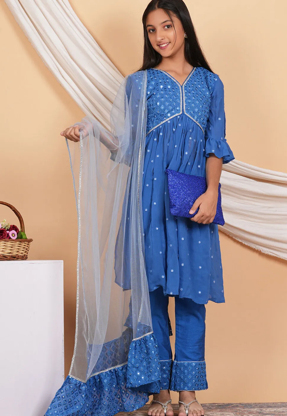 Embroidered Georgette Alia Cut Pakistani Suit in Light Blue