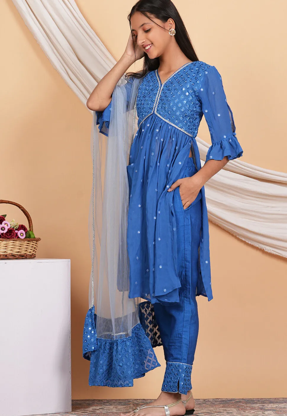 Embroidered Georgette Alia Cut Pakistani Suit in Light Blue