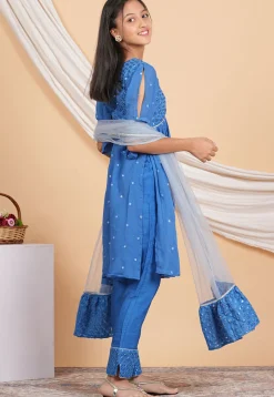 Embroidered Georgette Alia Cut Pakistani Suit in Light Blue