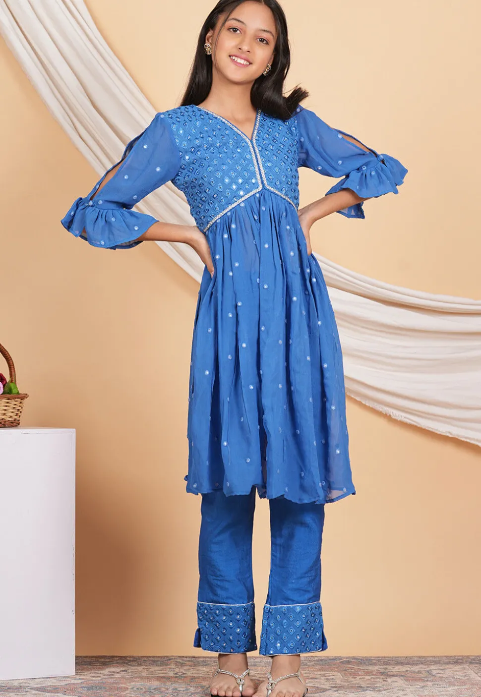 Embroidered Georgette Alia Cut Pakistani Suit in Light Blue