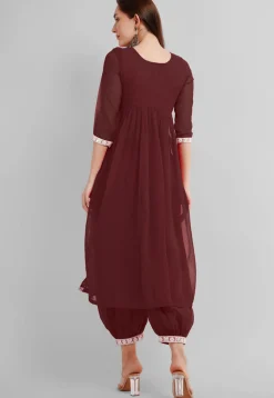 Embroidered Georgette Alia Cut Punjabi Suit in Dark Brown