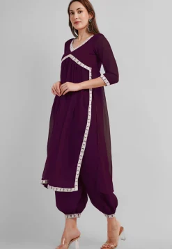 Embroidered Georgette Alia Cut Punjabi Suit in Violet