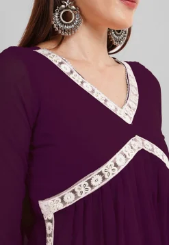 Embroidered Georgette Alia Cut Punjabi Suit in Violet