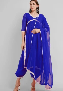 Embroidered Georgette Alia Cut Punjabi Suit in Royal Blue