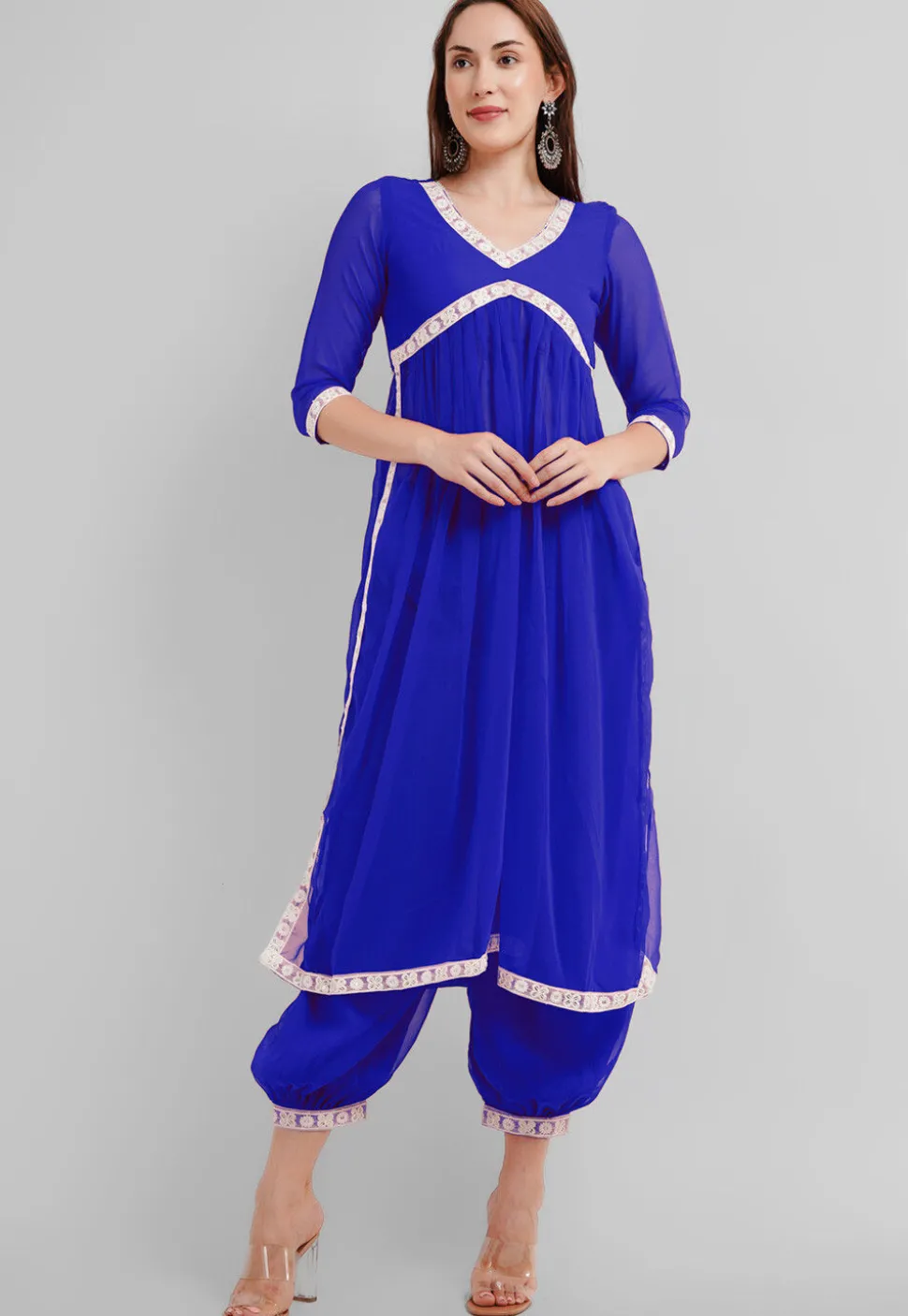 Embroidered Georgette Alia Cut Punjabi Suit in Royal Blue