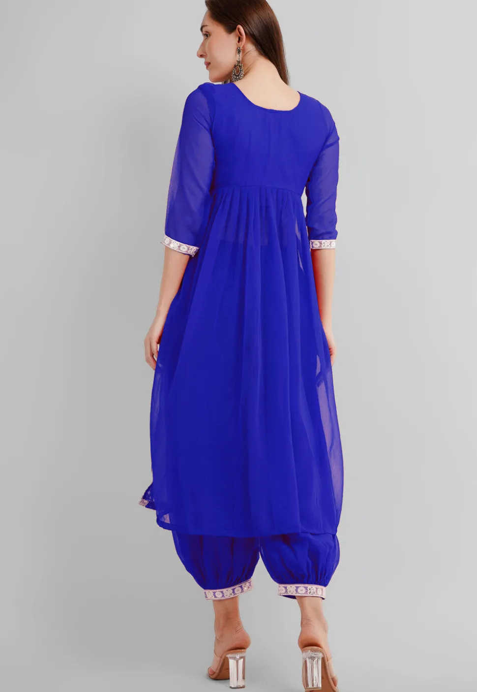 Embroidered Georgette Alia Cut Punjabi Suit in Royal Blue
