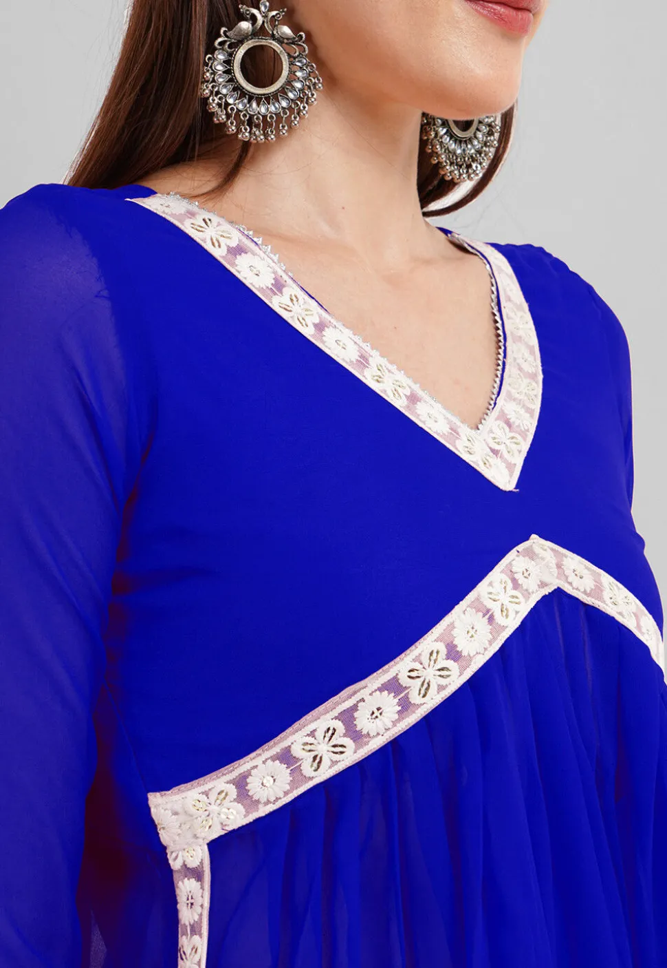 Embroidered Georgette Alia Cut Punjabi Suit in Royal Blue