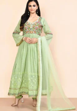 Embroidered Georgette Aline Suit in Green
