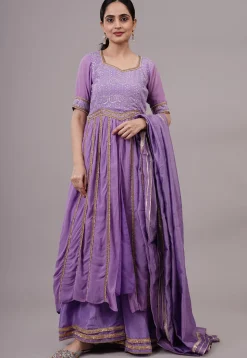 Embroidered Georgette Aline Suit in Purple