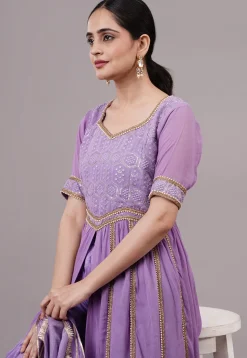 Embroidered Georgette Aline Suit in Purple