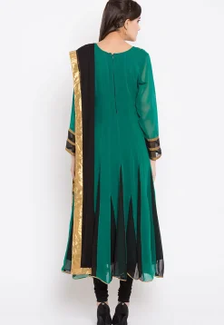 Embroidered Georgette Anarkali Suit in Teal Green