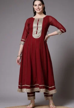 Embroidered Georgette Anarkali Suit in Maroon