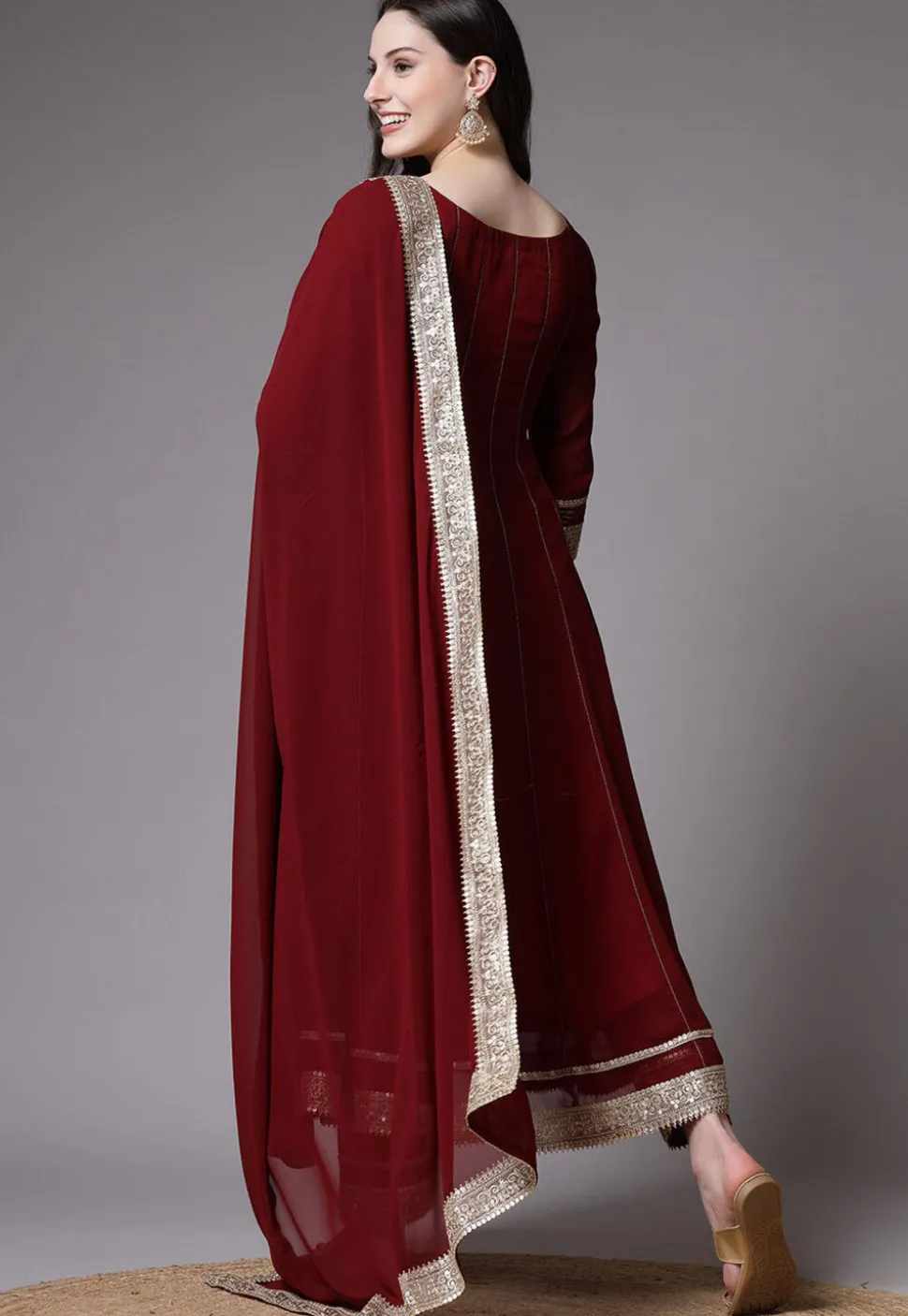 Embroidered Georgette Anarkali Suit in Maroon