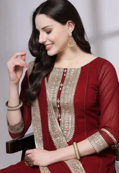Embroidered Georgette Anarkali Suit in Maroon