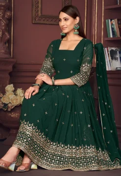 Embroidered Georgette Anarkali Suit in Green