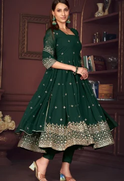 Embroidered Georgette Anarkali Suit in Green