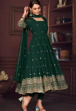 Embroidered Georgette Anarkali Suit in Green