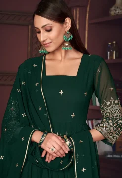 Embroidered Georgette Anarkali Suit in Green