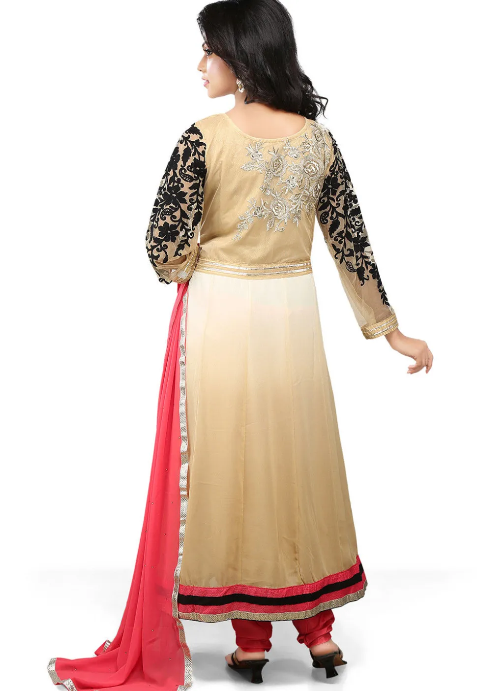 Embroidered Georgette Anarkali Suit In Beige Ombre