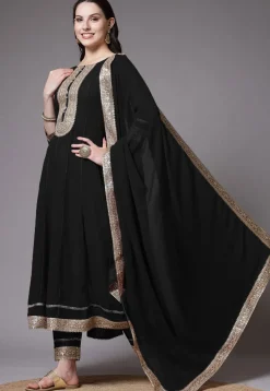 Embroidered Georgette Anarkali Suit in Black