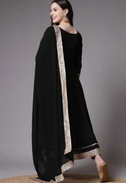 Embroidered Georgette Anarkali Suit in Black