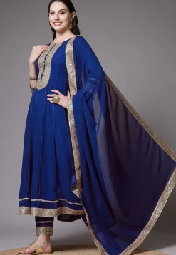 Embroidered Georgette Anarkali Suit in Royal Blue