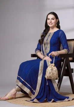 Embroidered Georgette Anarkali Suit in Royal Blue